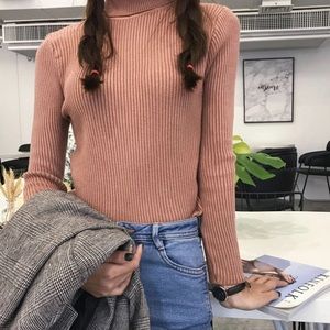 Ribbed Pink Turtleneck
